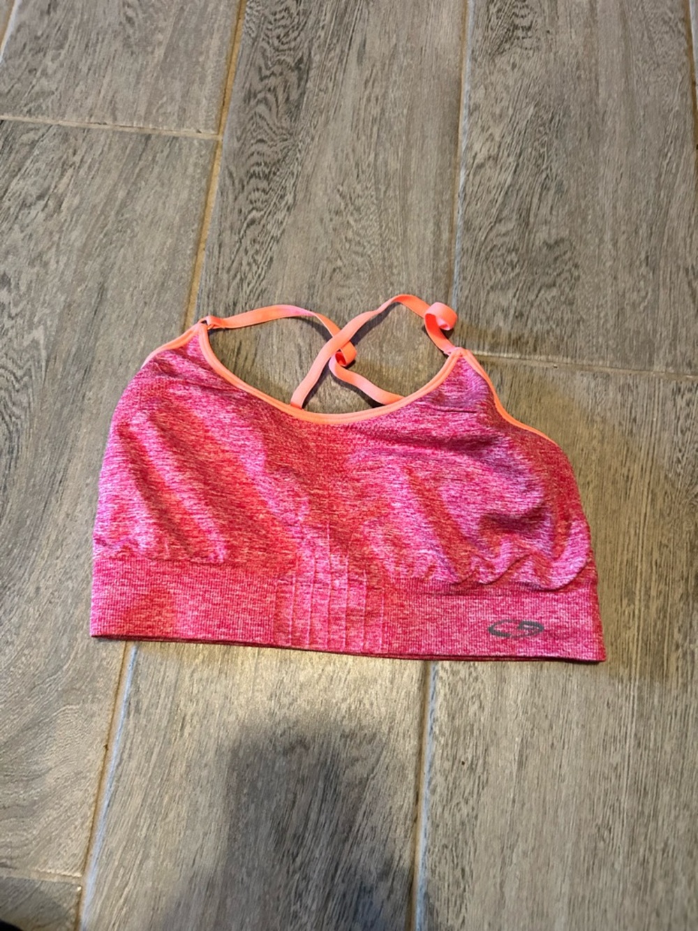 Champion Heathered Pink Strappy Sports Bra with Coral Trim -size large